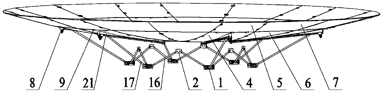 A space-borne fixed surface deployable antenna