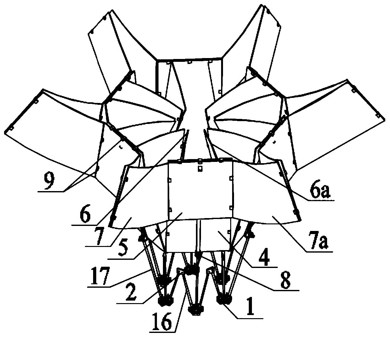 A space-borne fixed surface deployable antenna