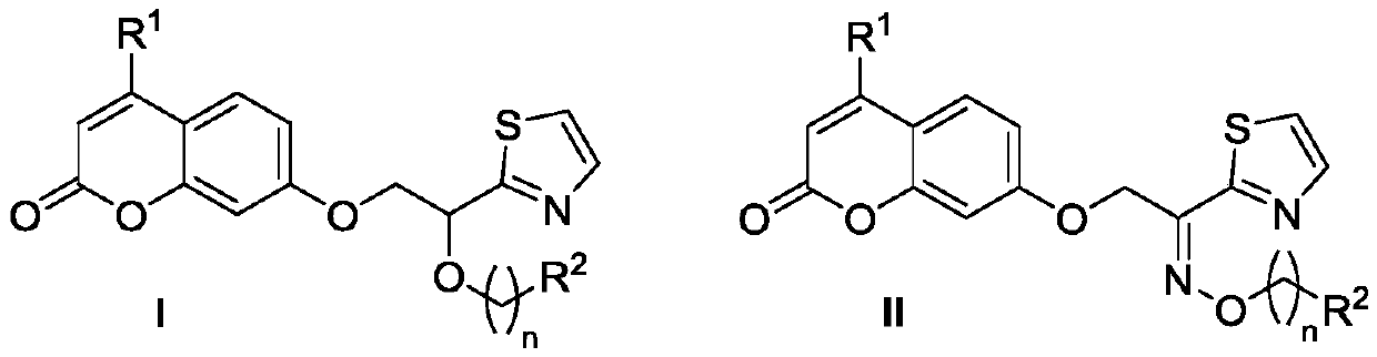 Ethoxy bridged thiazole coumarin compounds and preparation method and application thereof