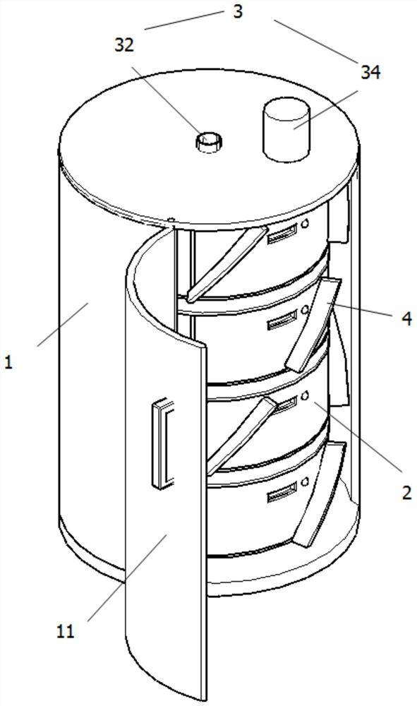 A decompression and fresh-keeping storage device for a cylindrical air-driven refrigerator