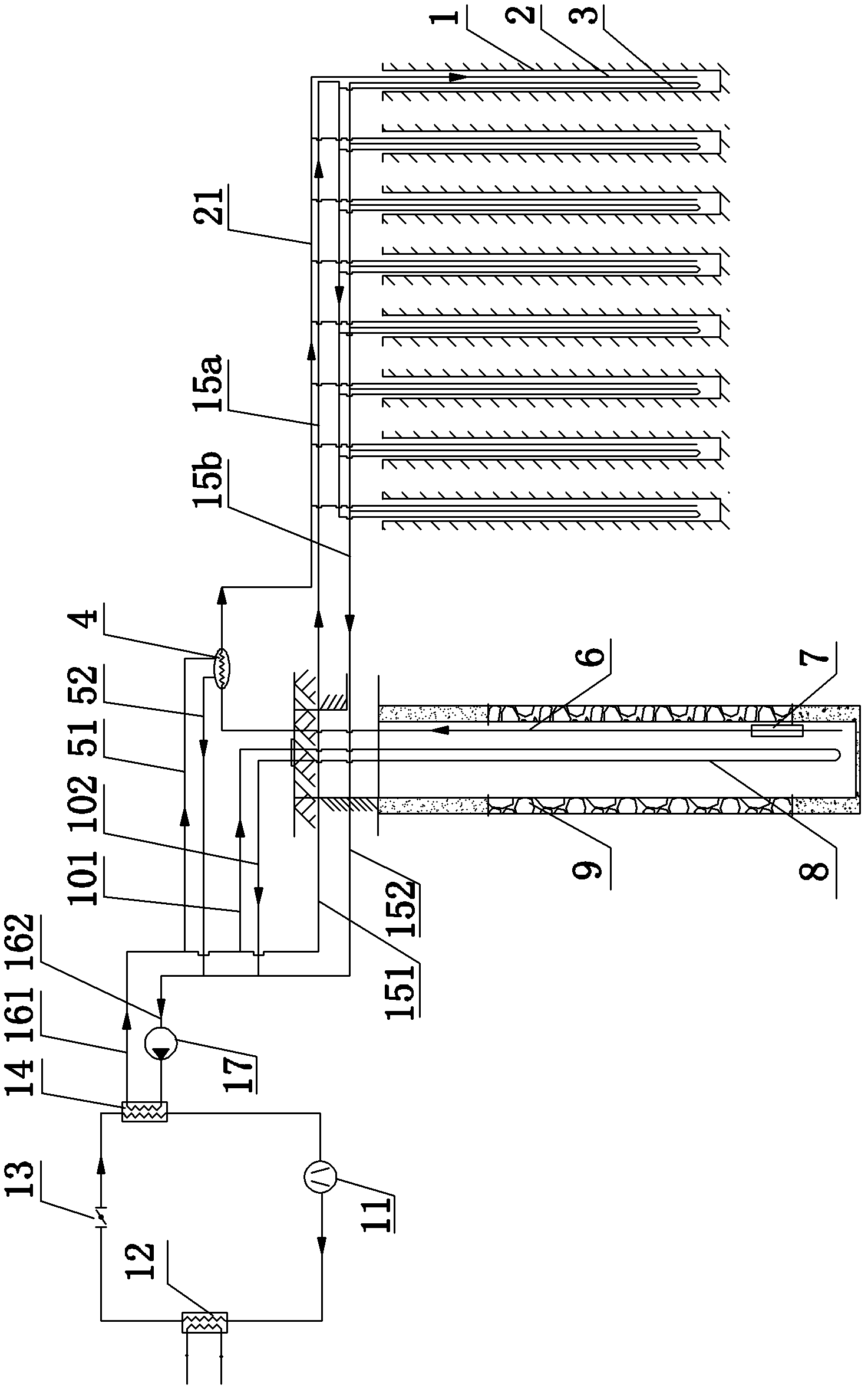 Ground source heat pump system for force seepage