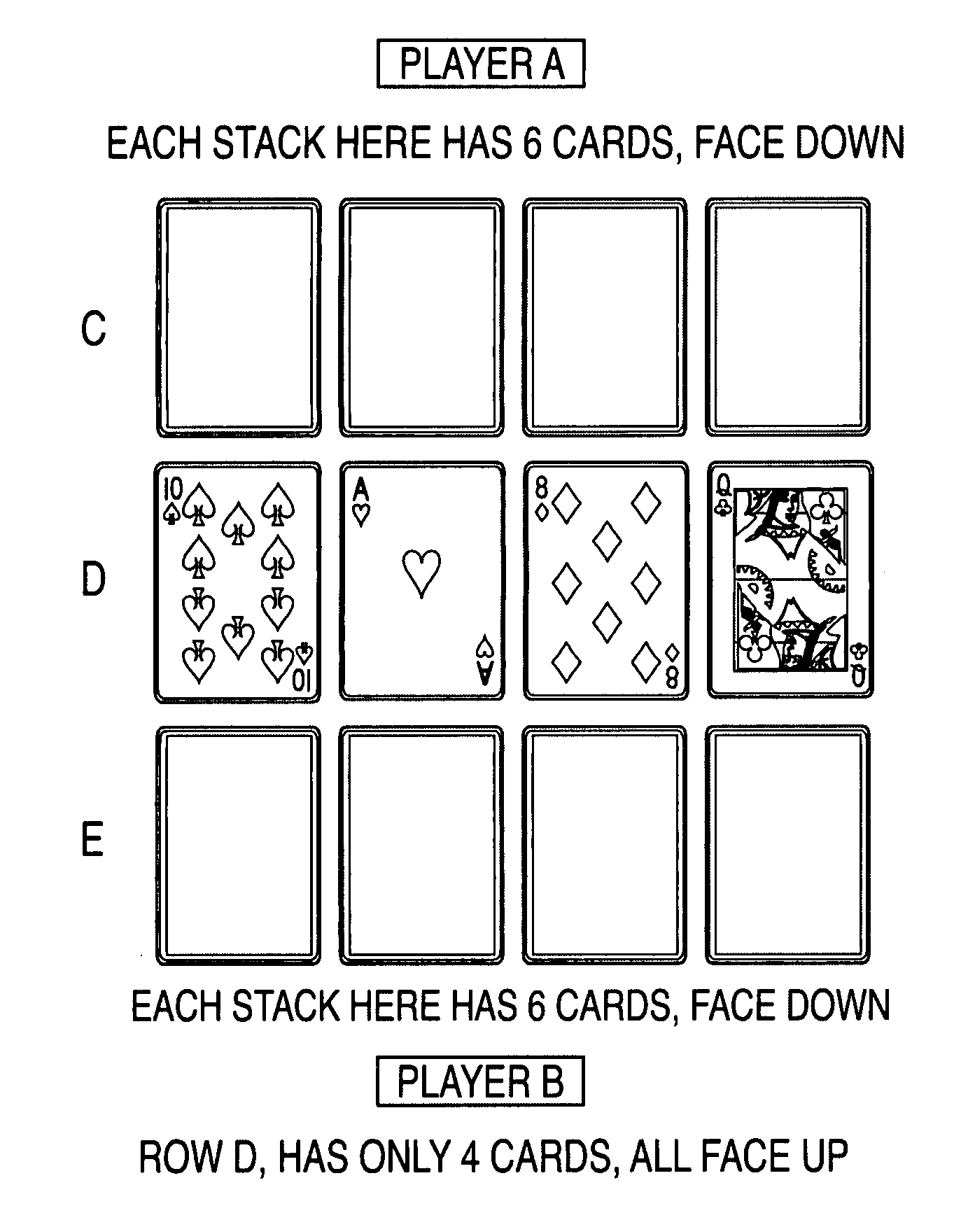 Playing card game with viewable grid array base