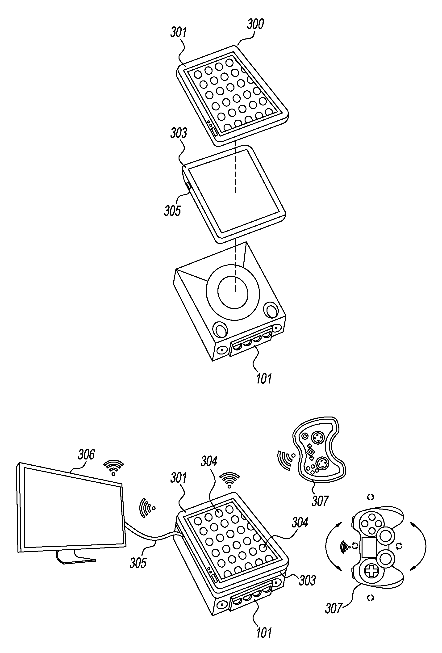 Video-game console for allied touchscreen devices