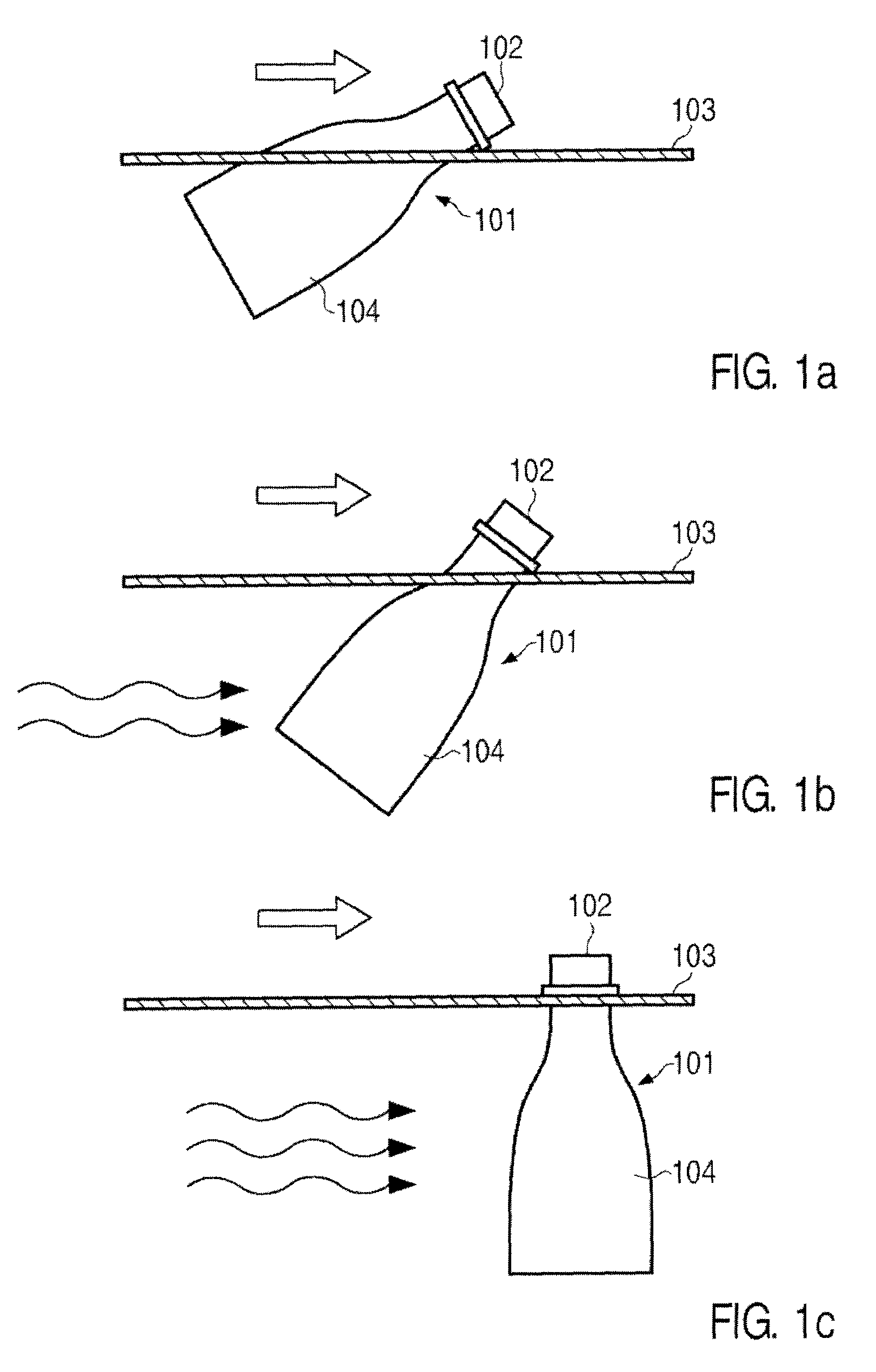 Air conveyor with a device for orienting bottles vertically
