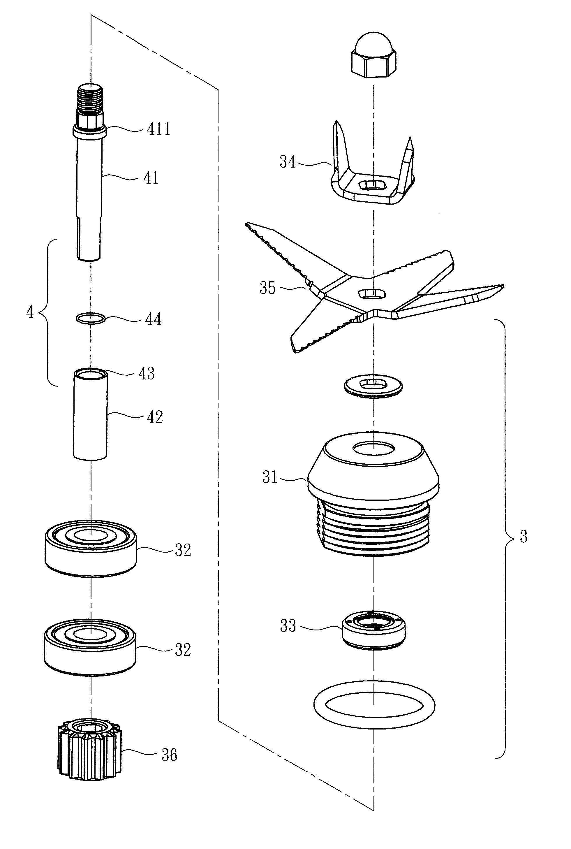 Blenderblade assembly and shaft assembly thereof