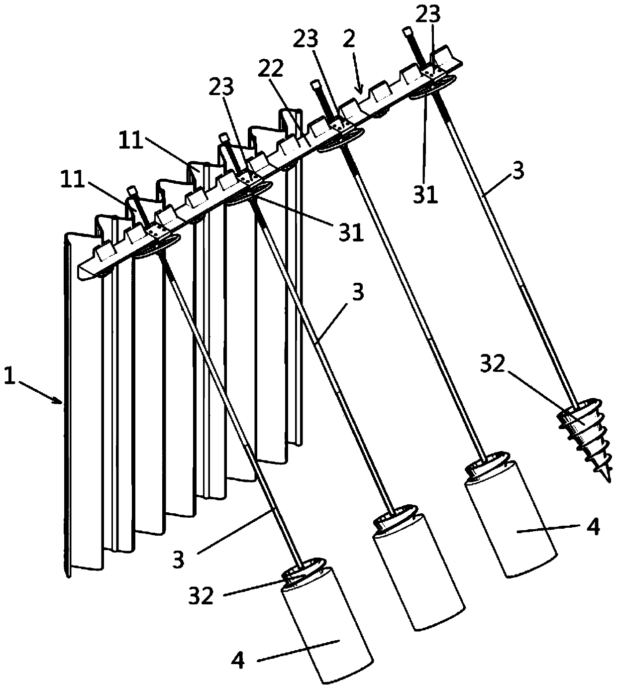 Construction method of inclined throwing support protector and inclined throwing support protector