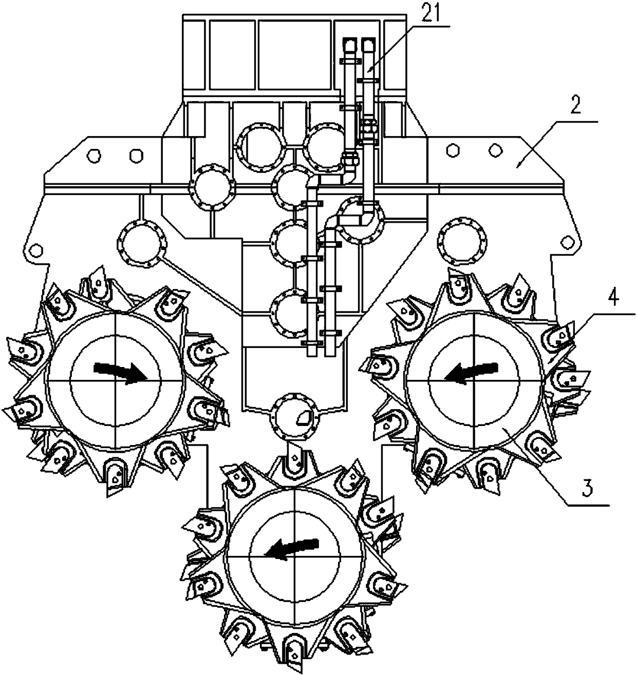 Transmission system of hydraulic three-wheel slot milling machine