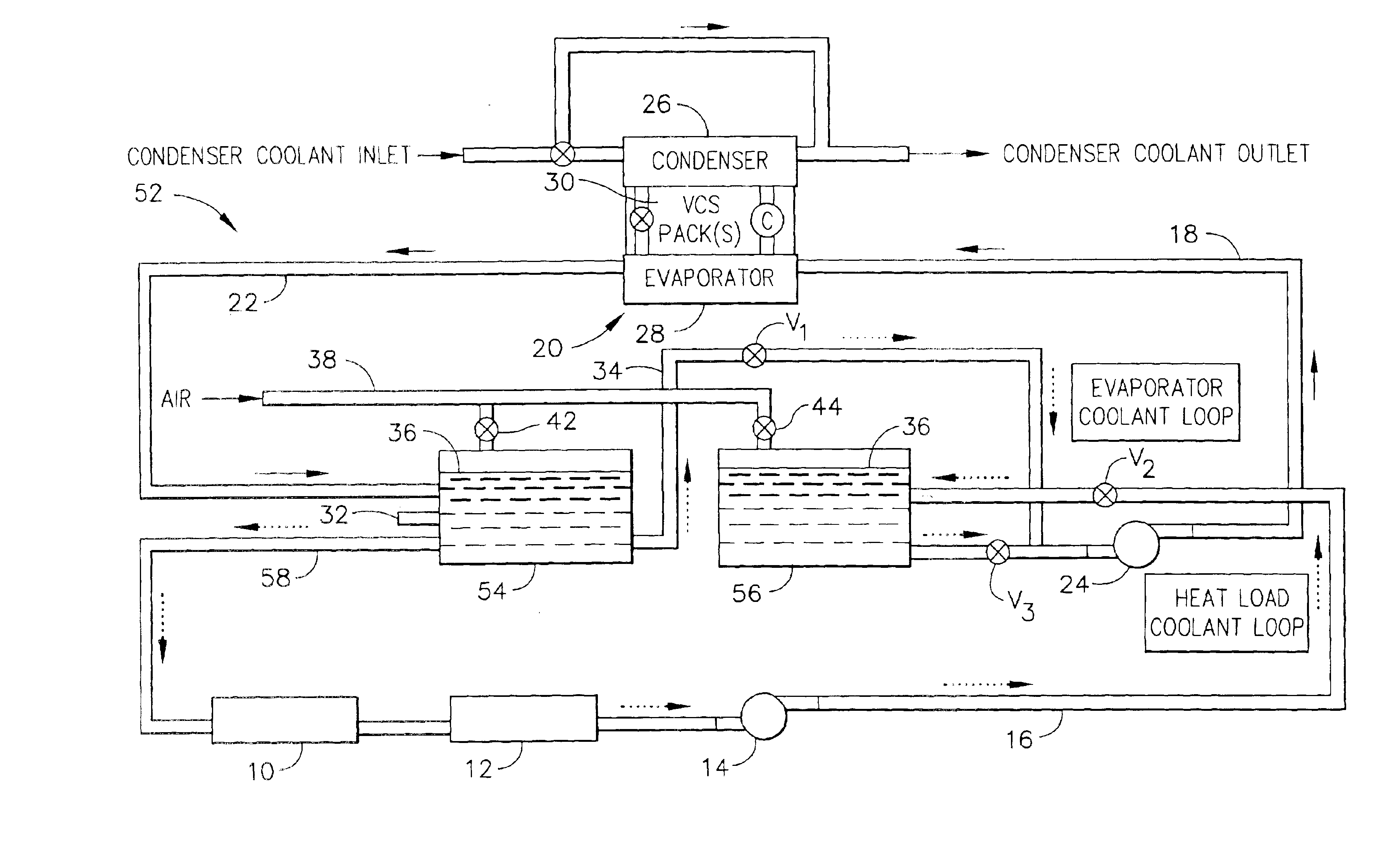 Vapor cycle system (VCS) with thermal reservoirs for reducing requisite VCS power and size with intermittent heat loads
