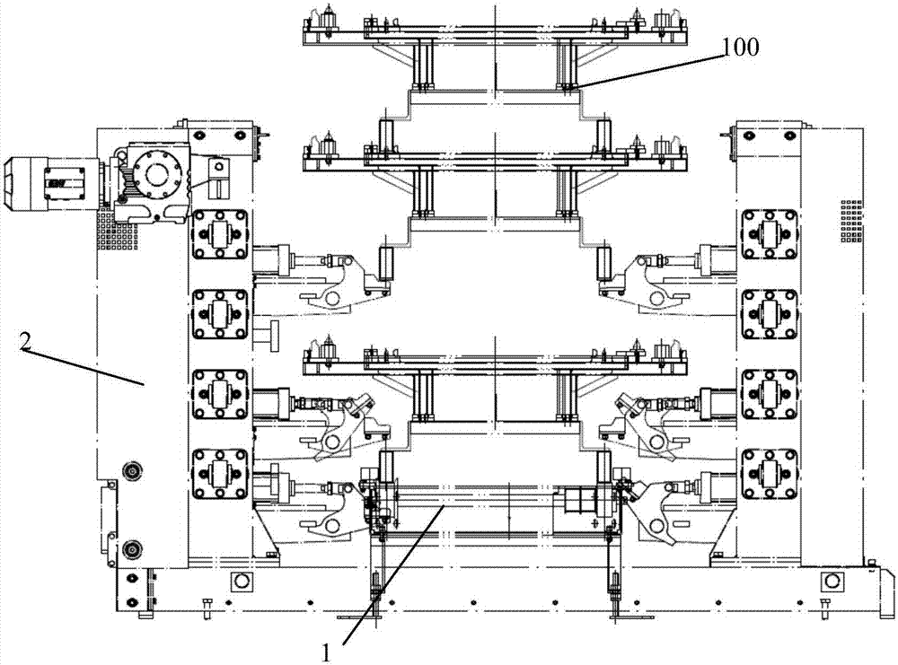 Stacking and unstacking device for conveying skids