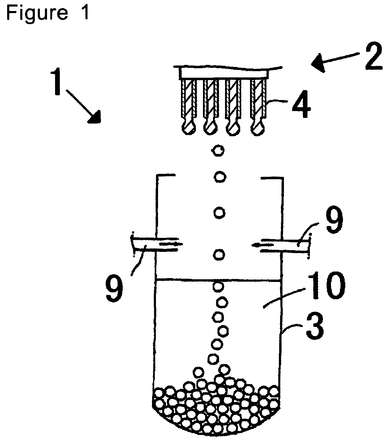 Device for recovering feedstock liquid, device for supplying a feedstock liquid, device for solidifying the surfaces of drops, and apparatus for producing ammonium diuranate particles