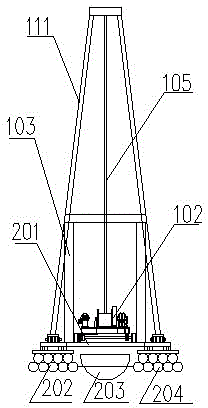 Assembly type buoy-powered mast-combined crane device and hoisting method thereof