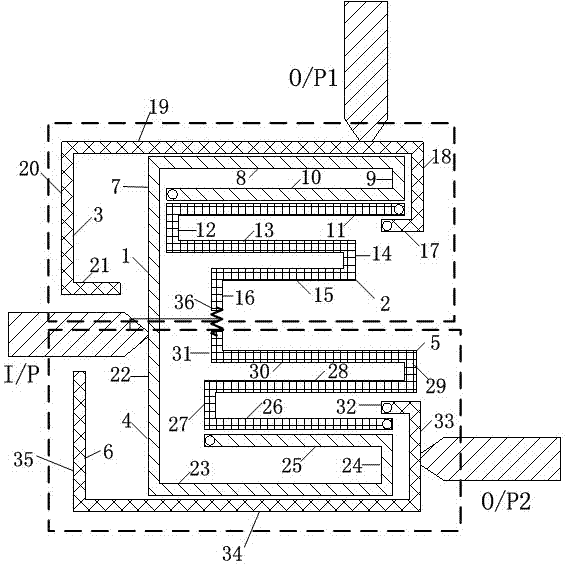 Non-uniform power divider with integrated band-pass filtering function