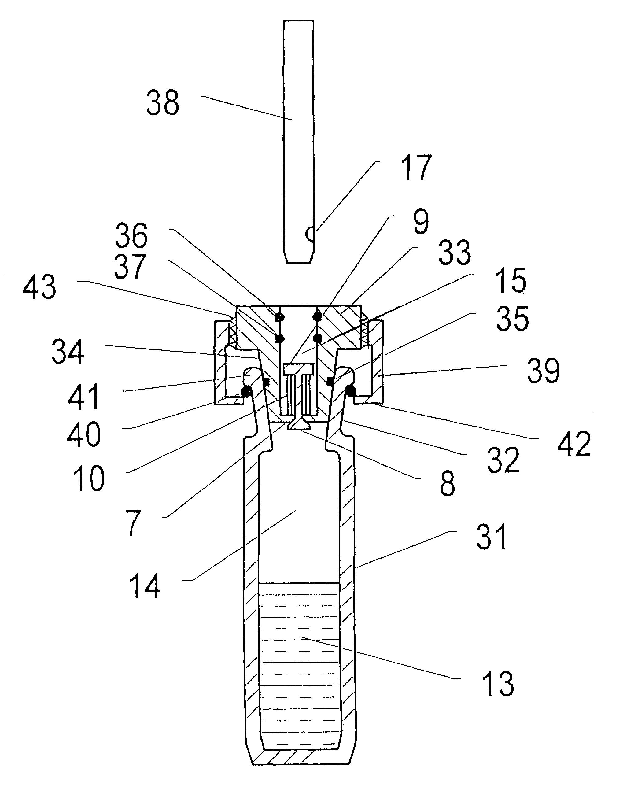 Sample vial and vial closure device for use in gas analysis