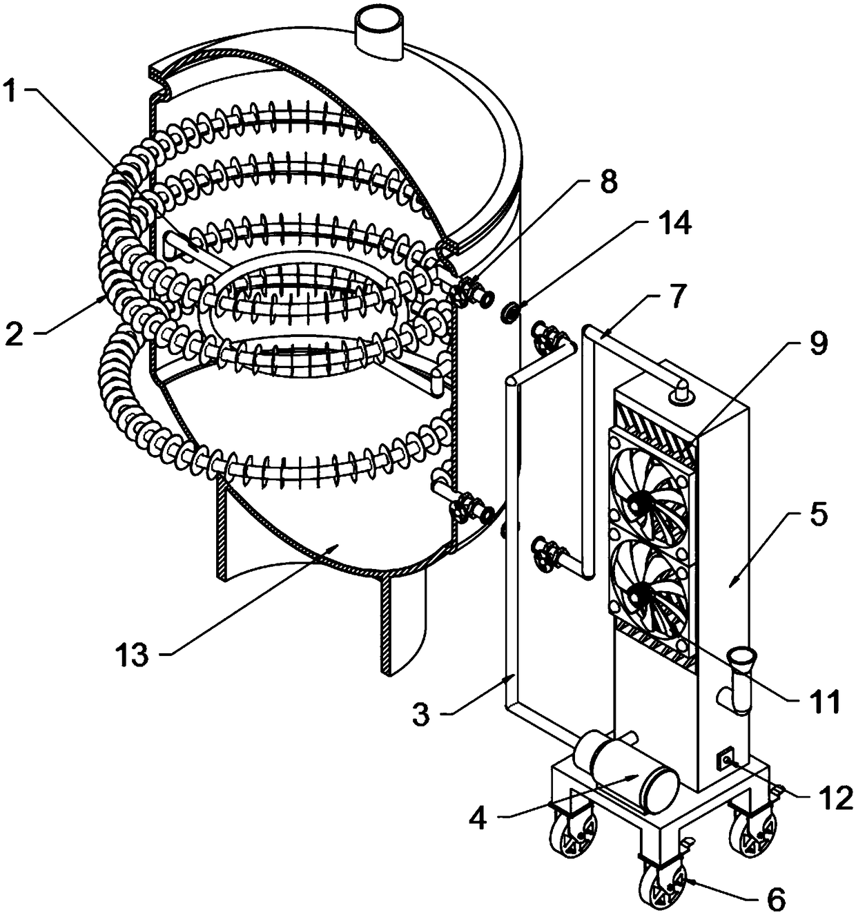Heat exchange device of universal-type fermentation tank