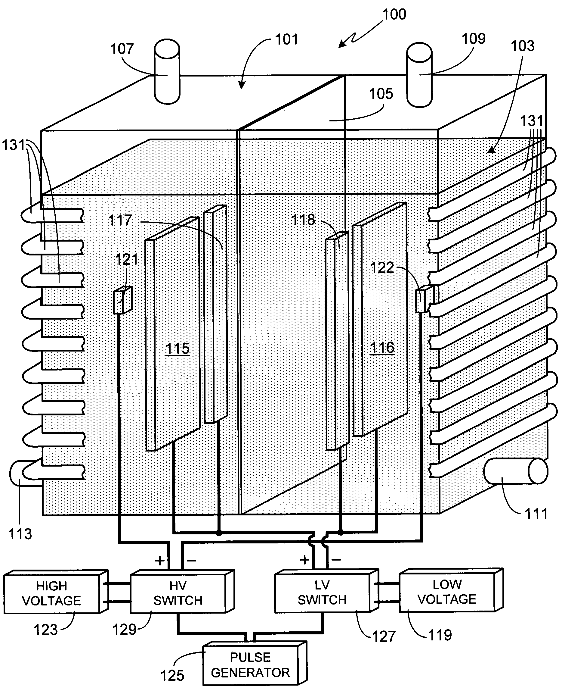 Method of using an electrolysis apparatus with a pulsed, dual voltage, multi-composition electrode assembly