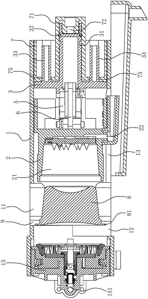The driving structure of the connecting rod of the beverage extraction device