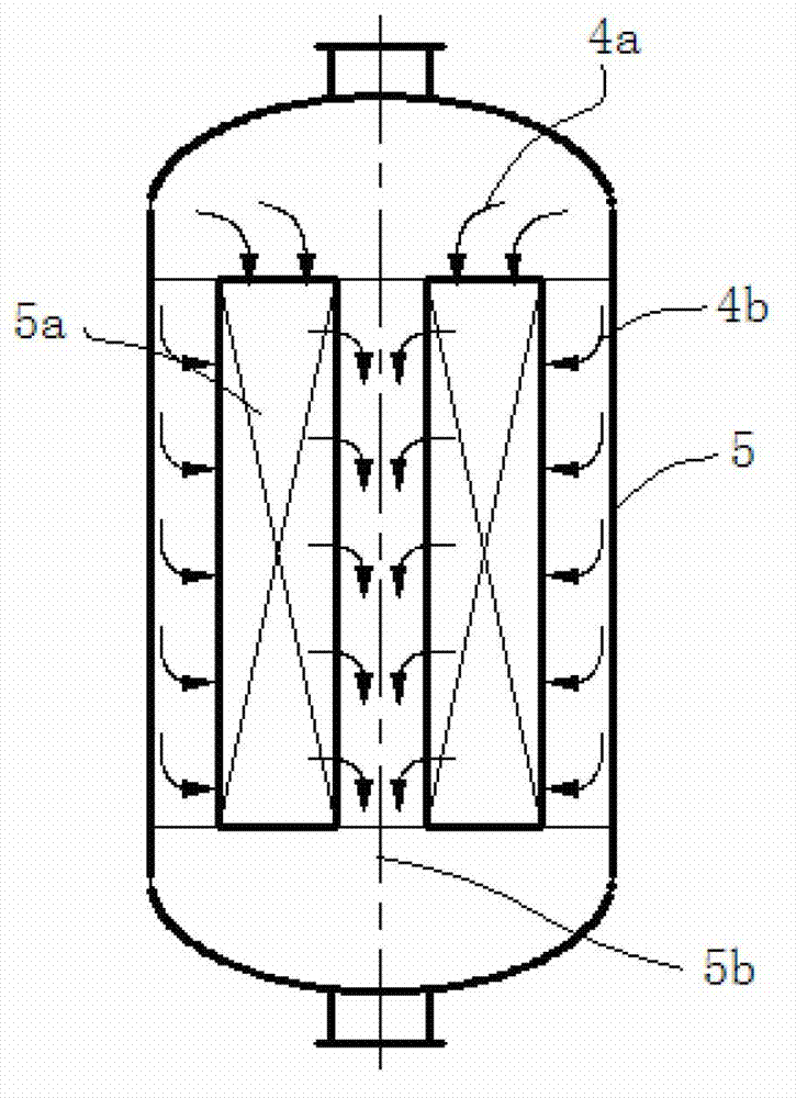Axial and radial reactor of fixed bed with tube bank wall type internal and external barrels