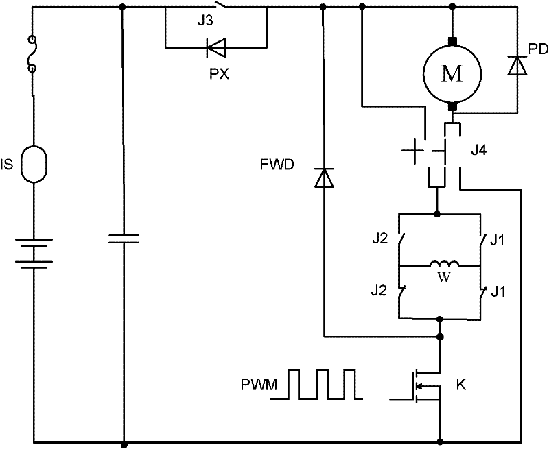 Series excitation direct-current motor controller with regenerative braking function