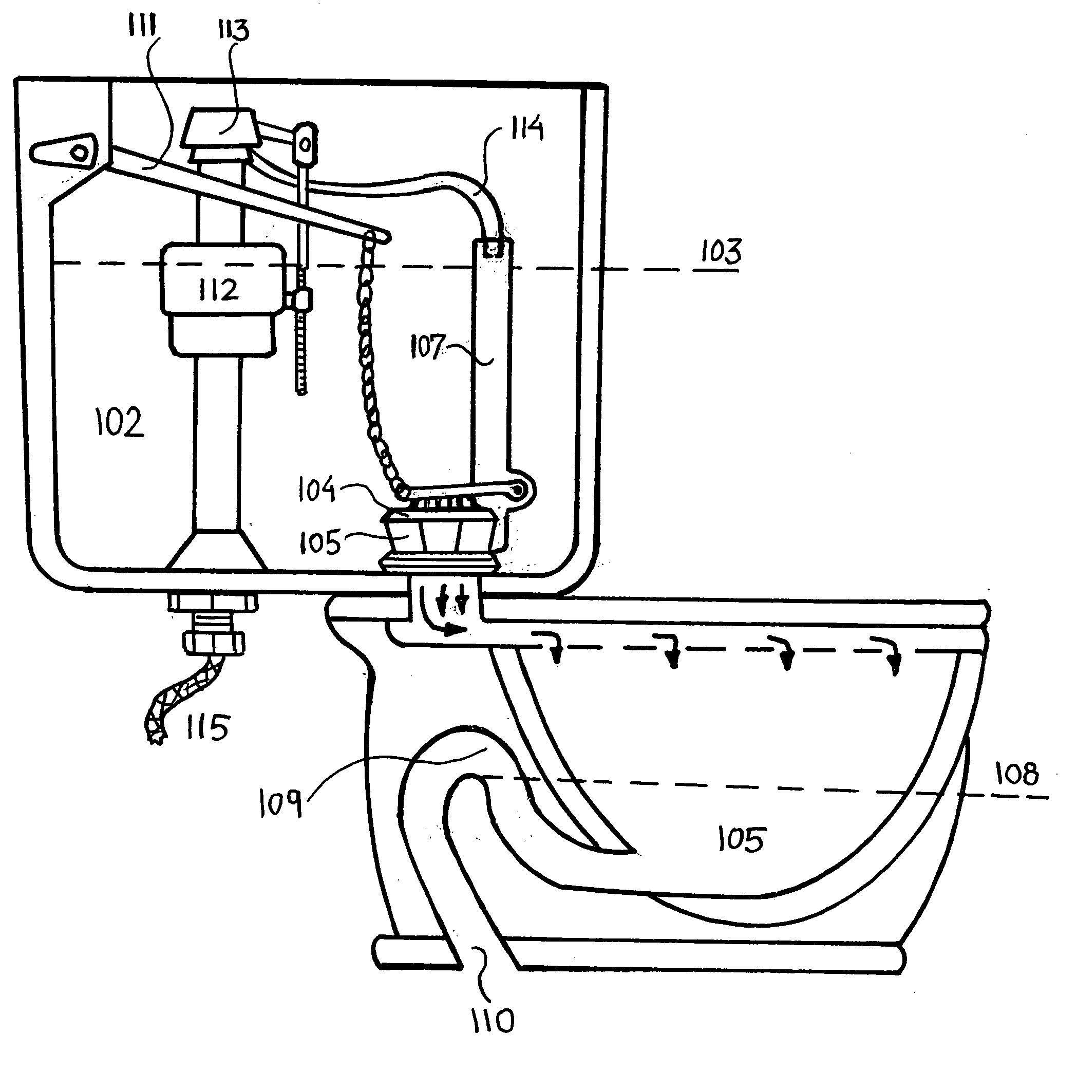 Apparatus and method to control and adjust water consumption by a toilet during refill of the bowl and reservior