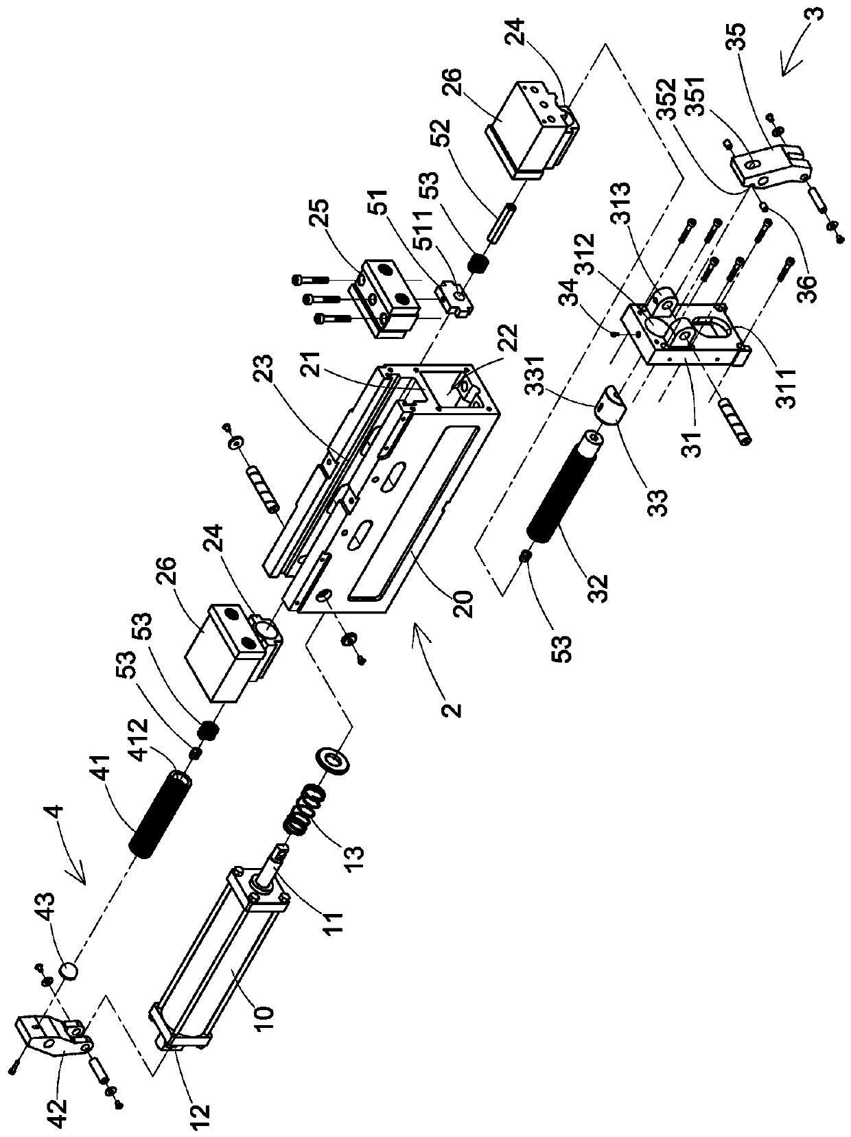 Floating-type air pressure angle-fixed double-clamp vise structure