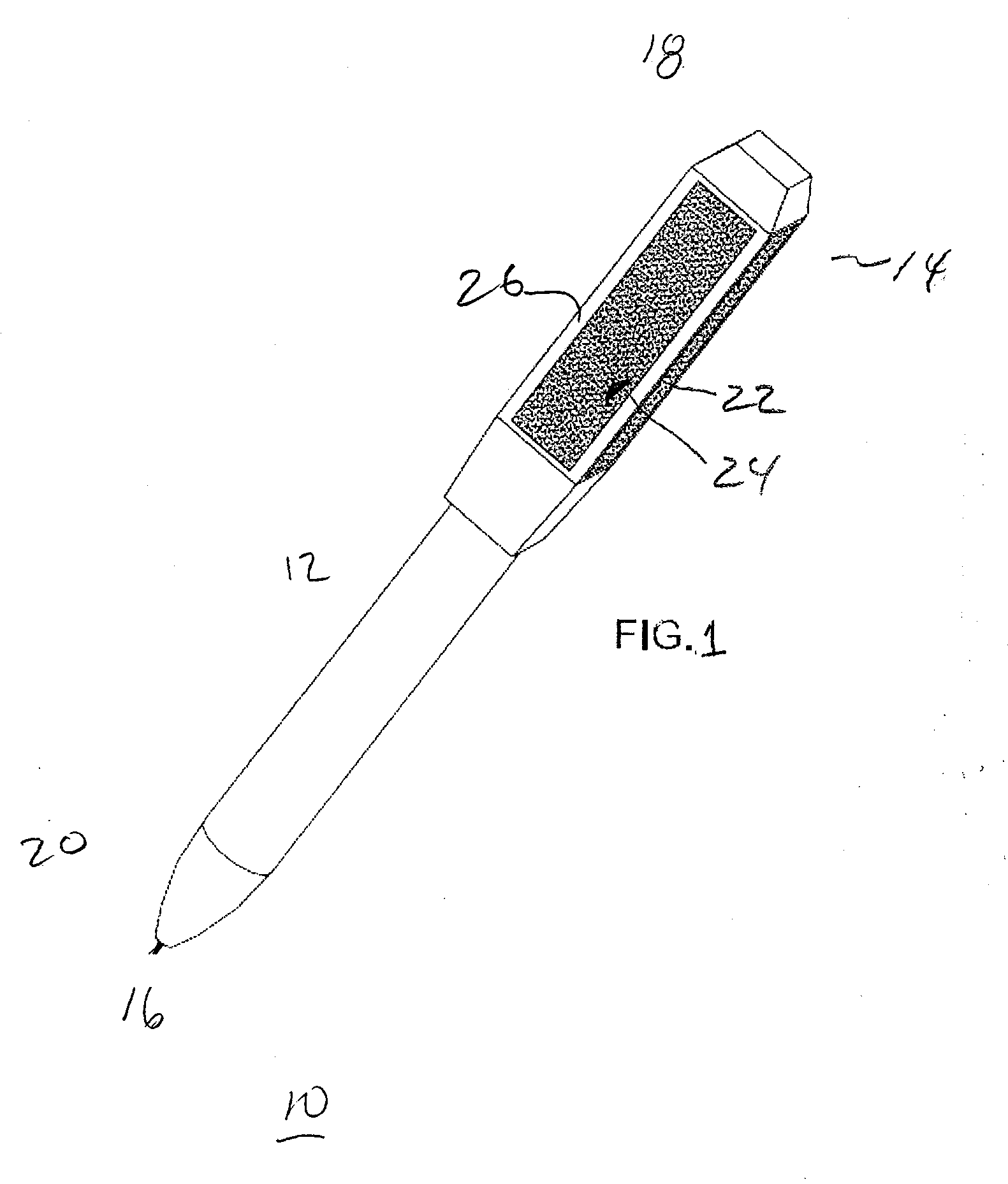 Writing instrument fitted with a filing sleeve, which acts as a plunging mechanism and has an abrasive surface to be used for nail filing