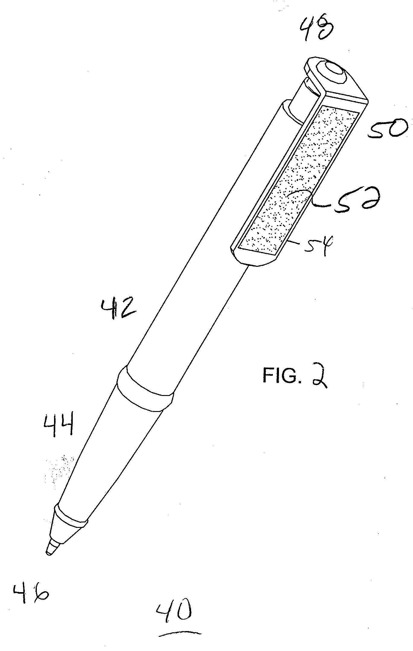 Writing instrument fitted with a filing sleeve, which acts as a plunging mechanism and has an abrasive surface to be used for nail filing