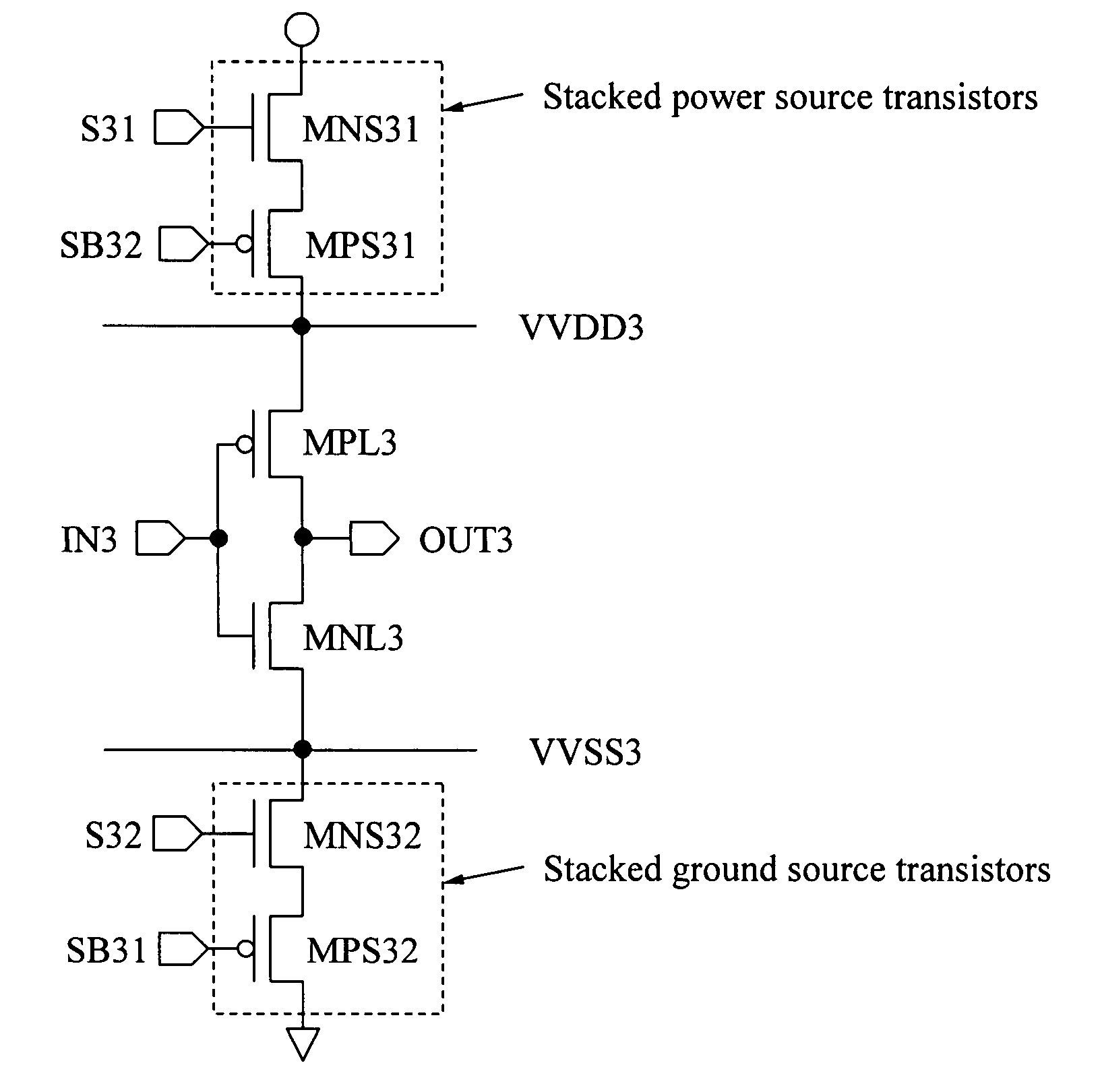 Source transistor configurations and control methods