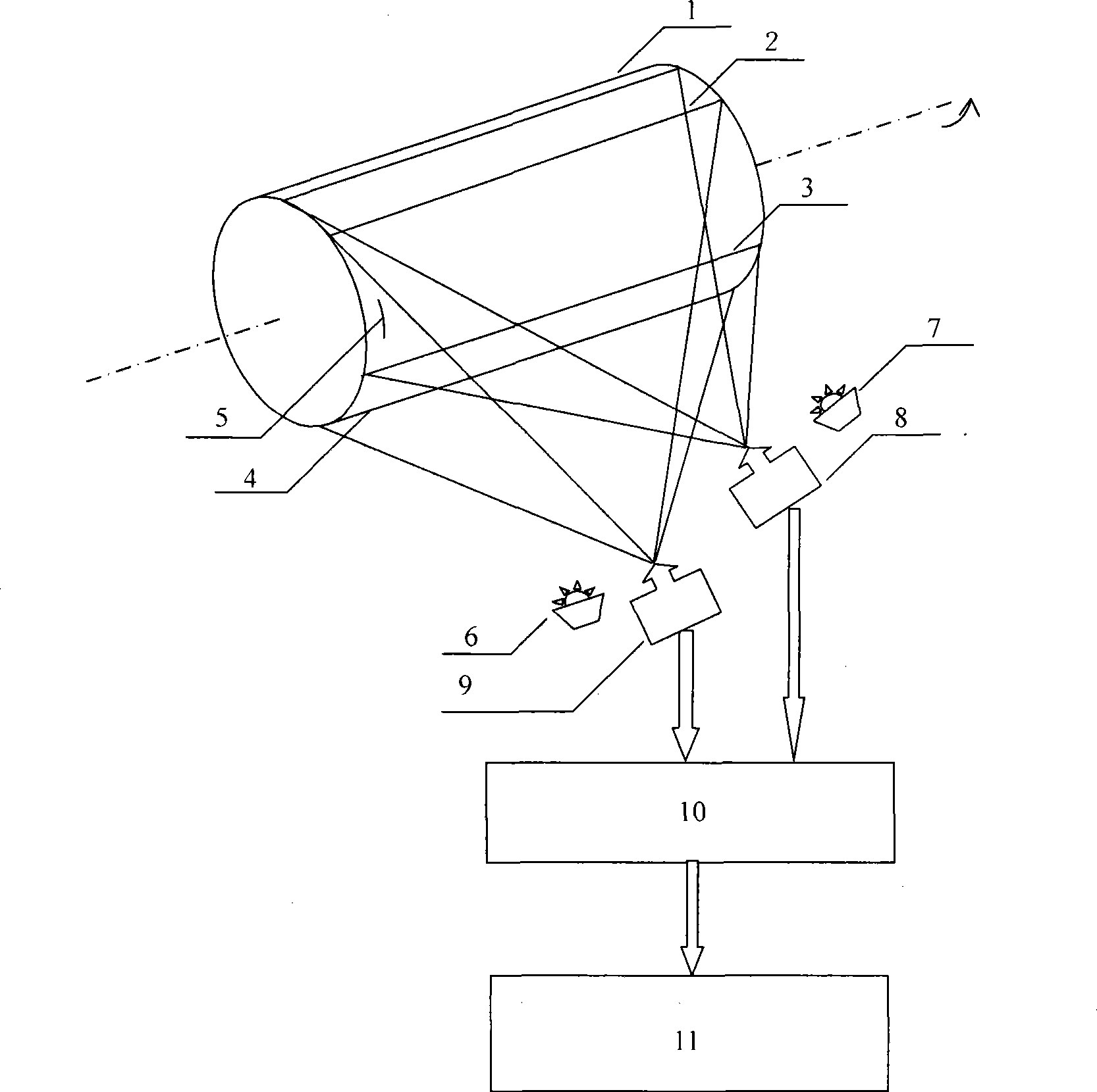 High-speed area array camera shafting traverse vibration measuring apparatus and method thereof