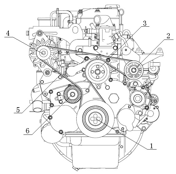 Diesel engine gear train transmission device with exceeding belt pulley