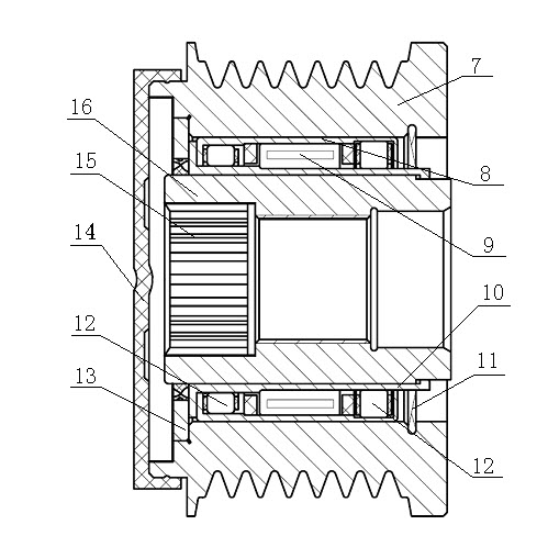 Diesel engine gear train transmission device with exceeding belt pulley