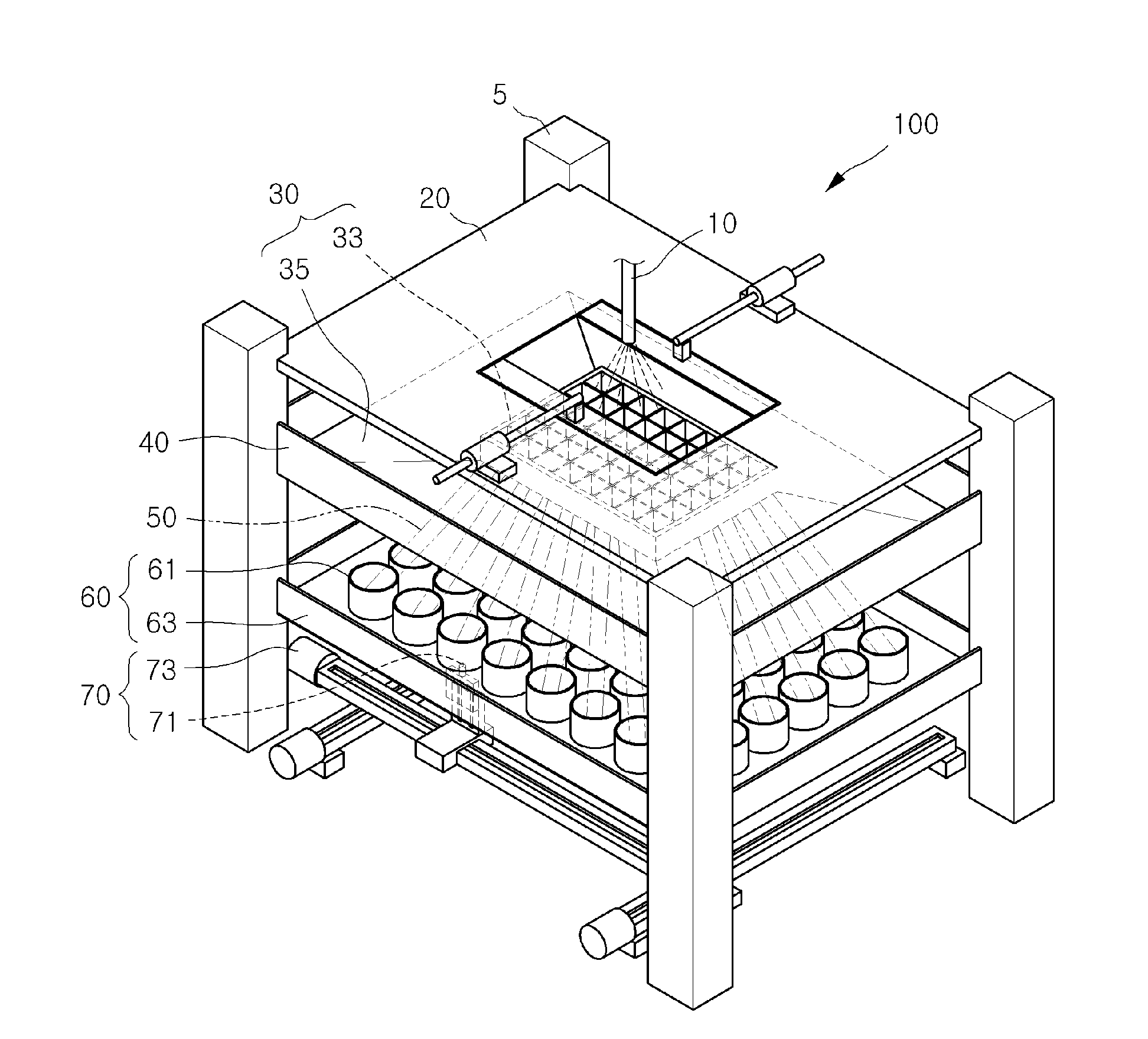 Device for measuring droplet mass flux distributions to test spray injection system and the measuring method