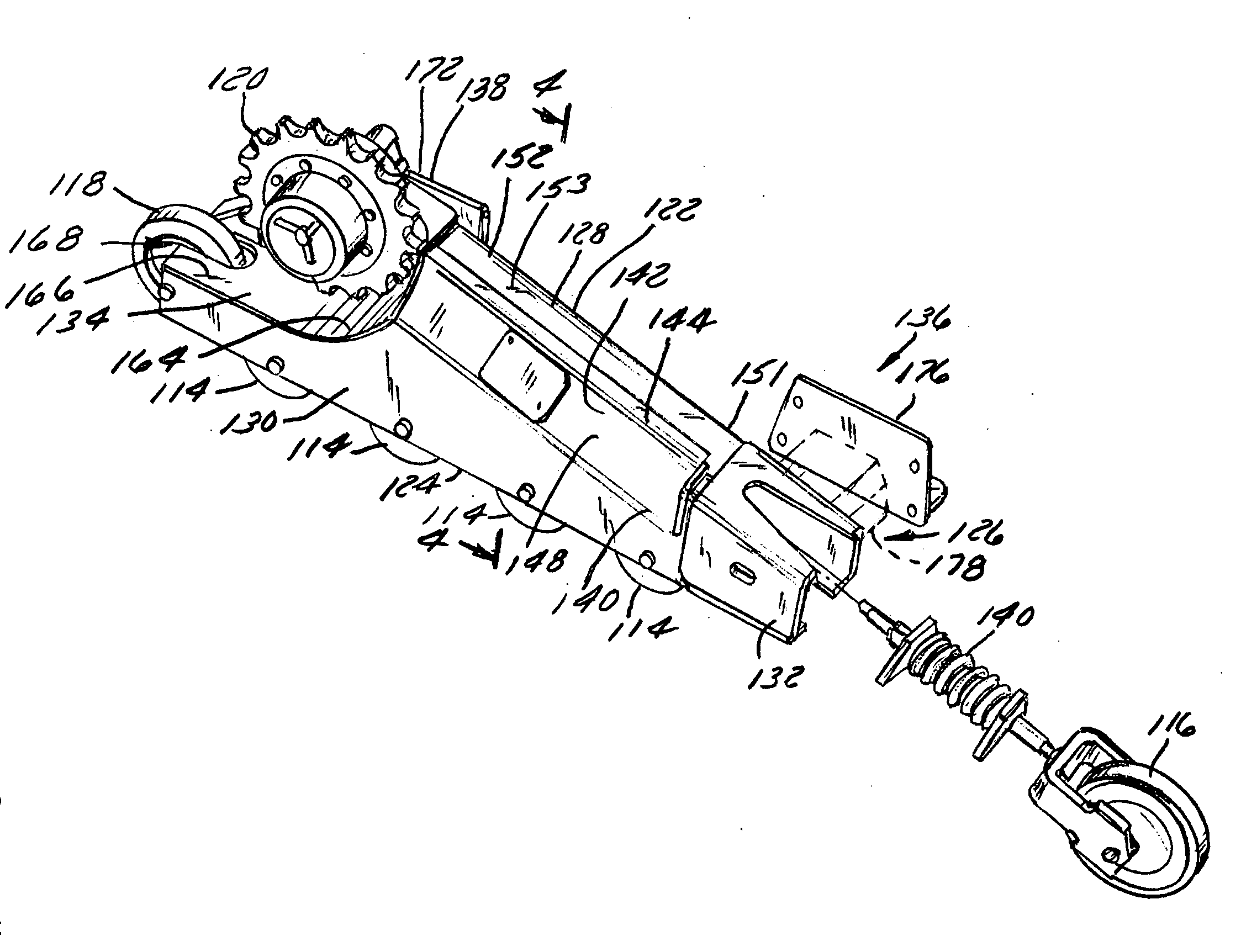 Tracked suspension beam assembly