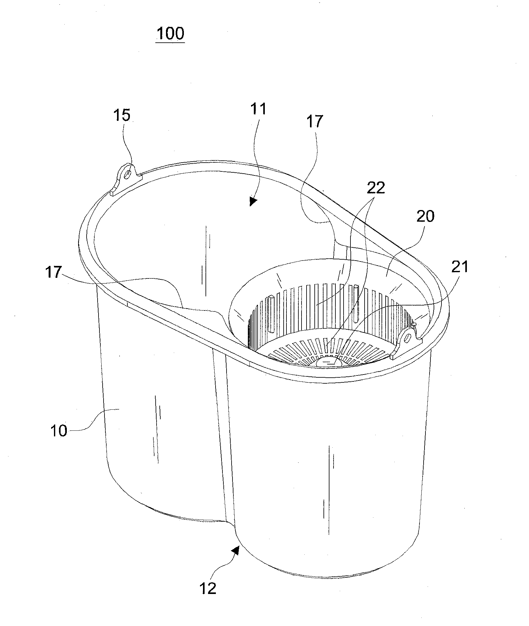 Free-of-bearing rotational positioning device for a dewatering basket of a non-treading type wringer bucket