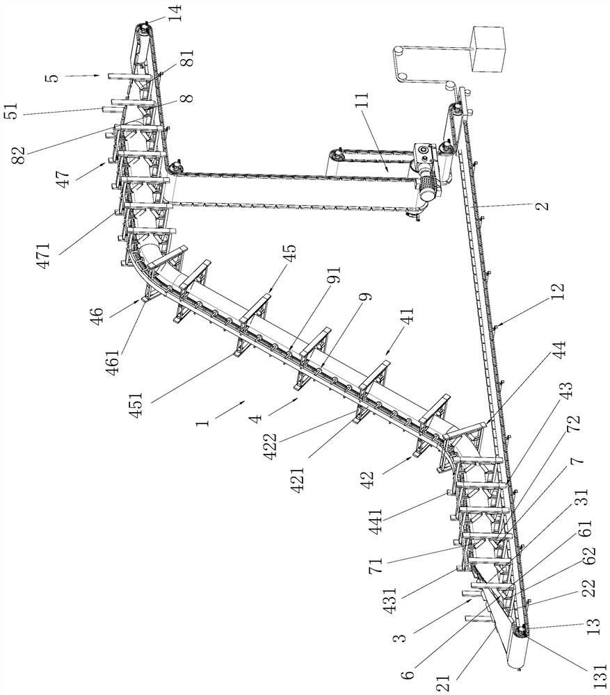 Super-large-inclination-angle material lifting conveying equipment