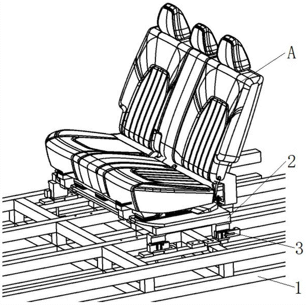 An adjustment device for the second row of seats for a vehicle verification model