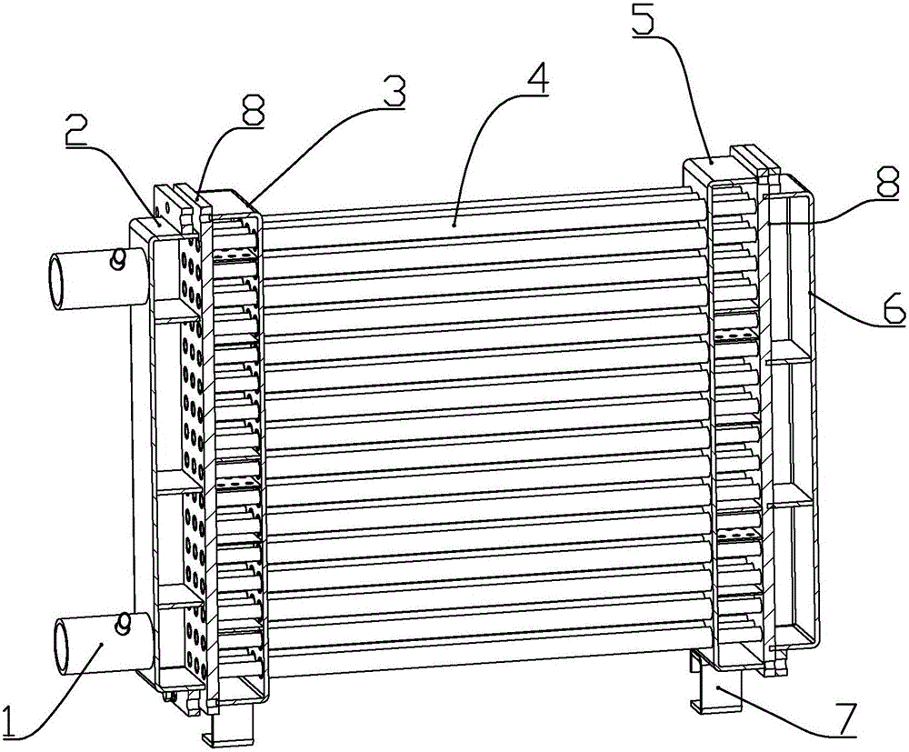 Multi-pass shell-and-tube flooded heat exchanger