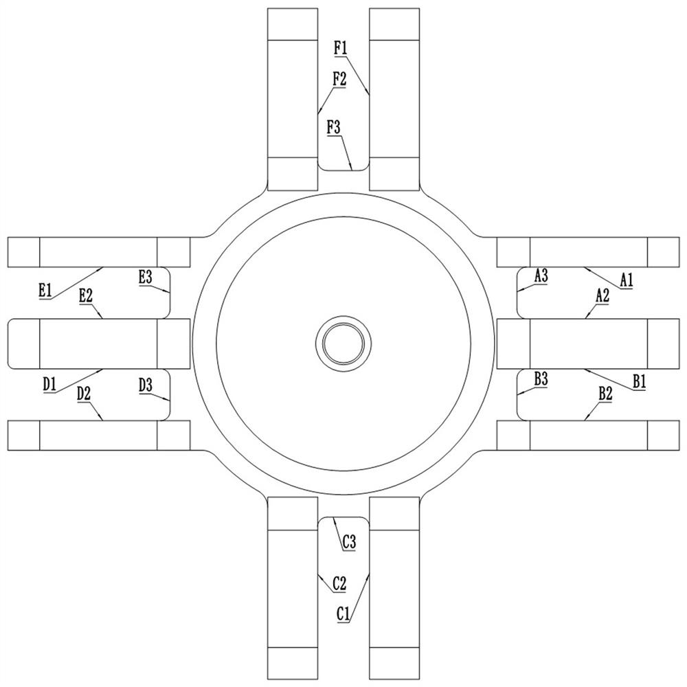 Machining device and machining method for hinge beam earlap of six-end-face top press