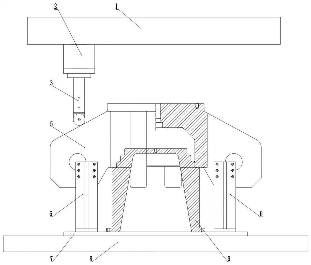 Machining device and machining method for hinge beam earlap of six-end-face top press