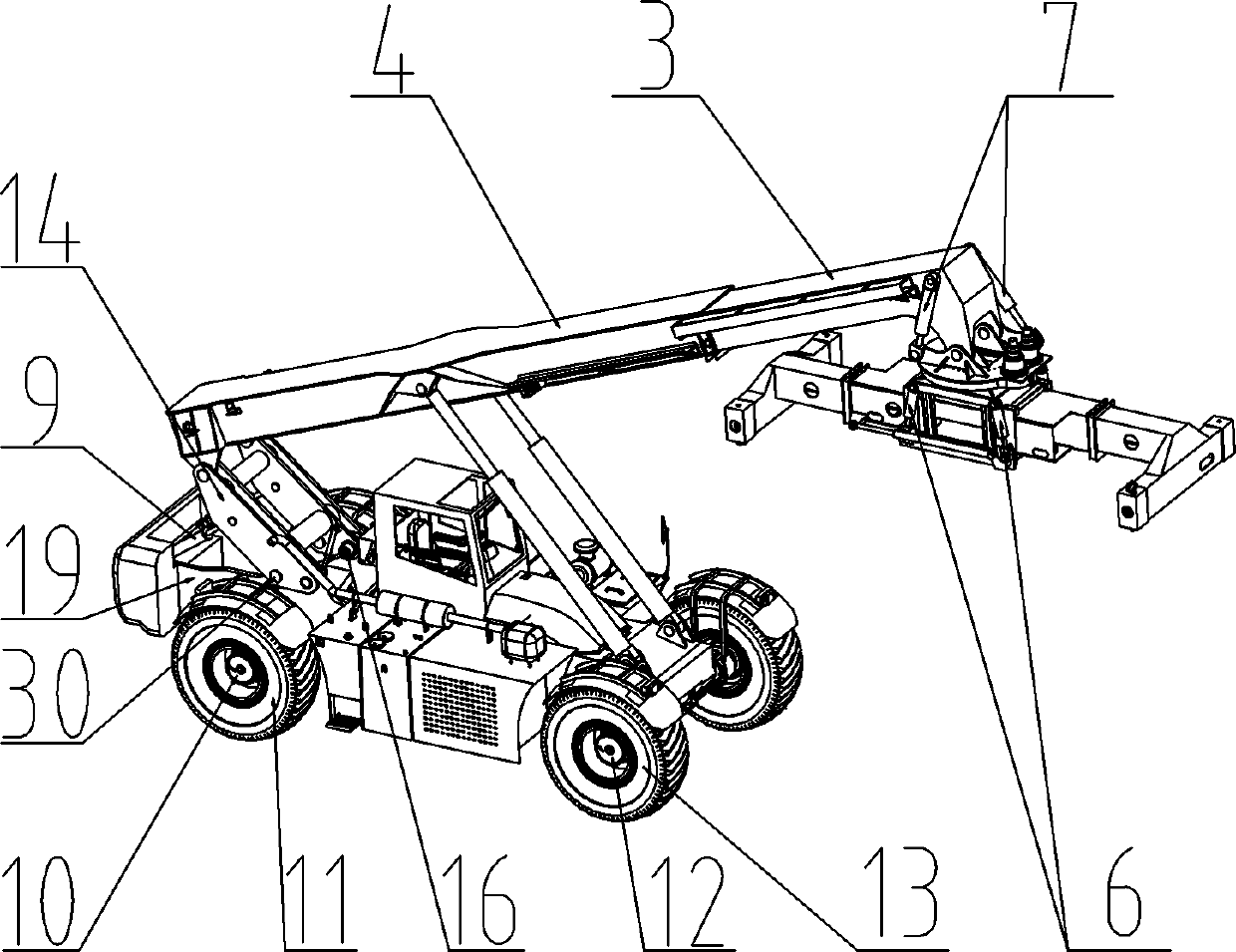 Off-road reach stacker for freight container