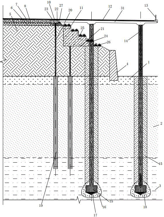 Subgrade pile-plank type widening structure and construction method thereof