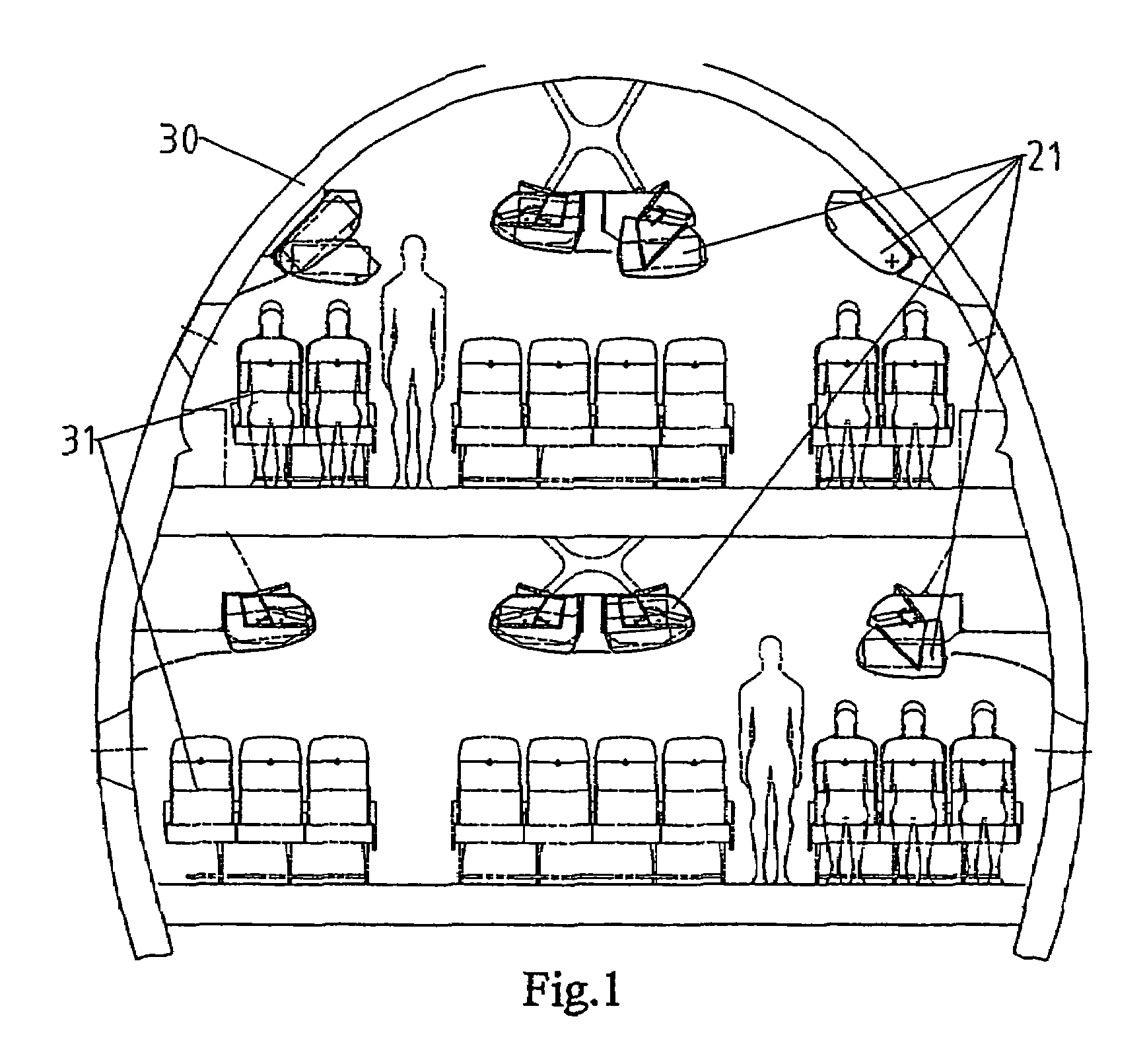 Suspension device for lowerable luggage compartments