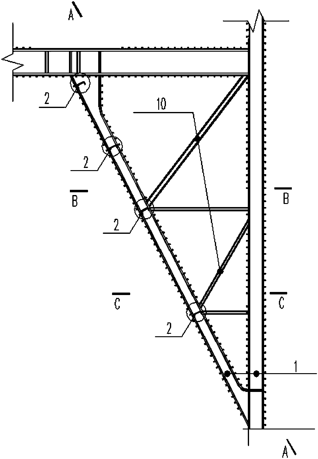 A combination support reinforcement system and installation and construction method of stiff concrete inclined wall formwork