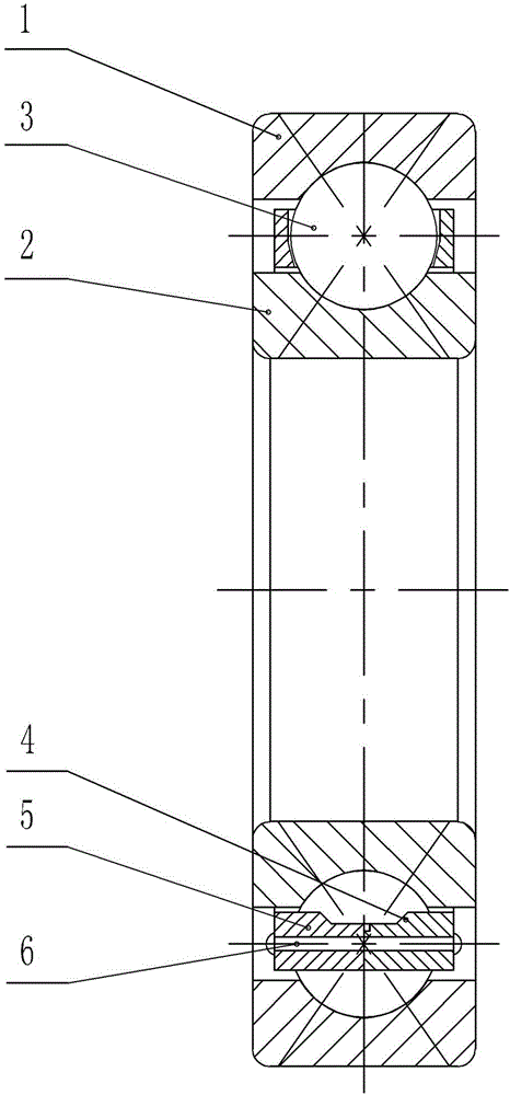 Integrated four-point contact ball bearing with heart-shaped roller paths