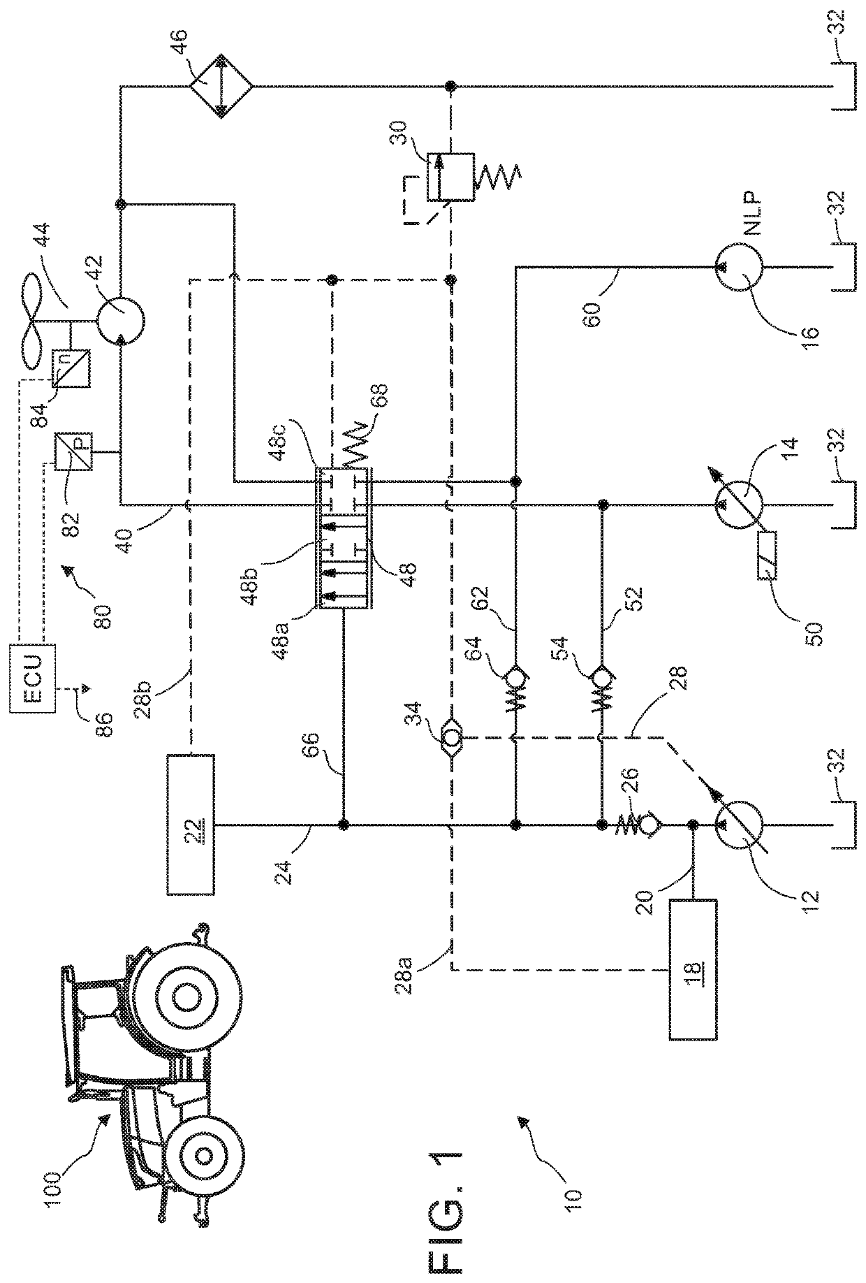 Pressurized fluid supply system for an agricultural vehicle