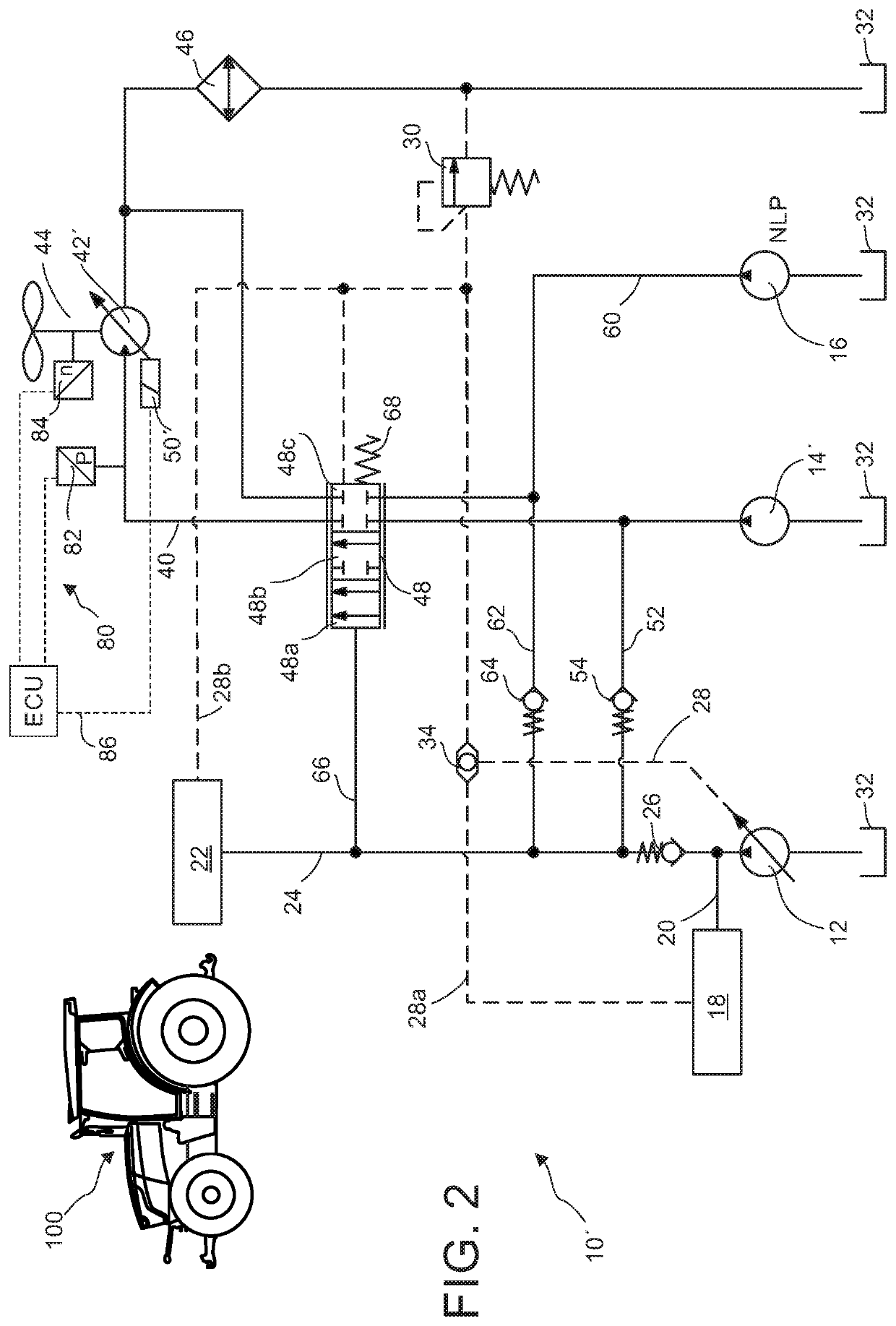 Pressurized fluid supply system for an agricultural vehicle