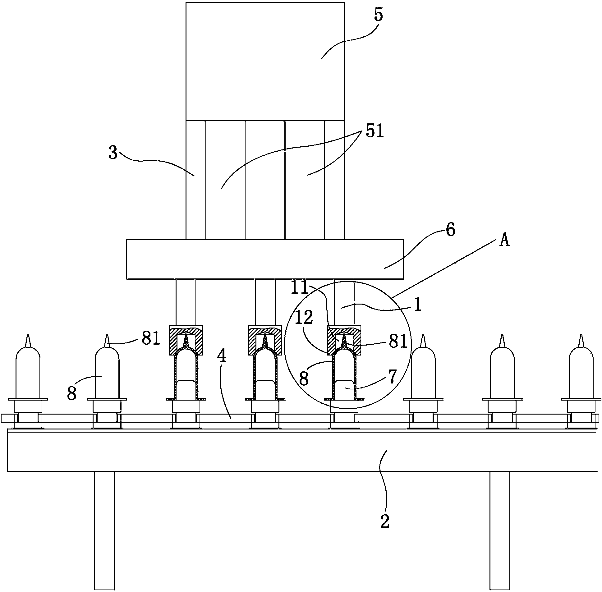 Embryo pressing rod suitable for bottle embryo pressing device of bottle-making machine