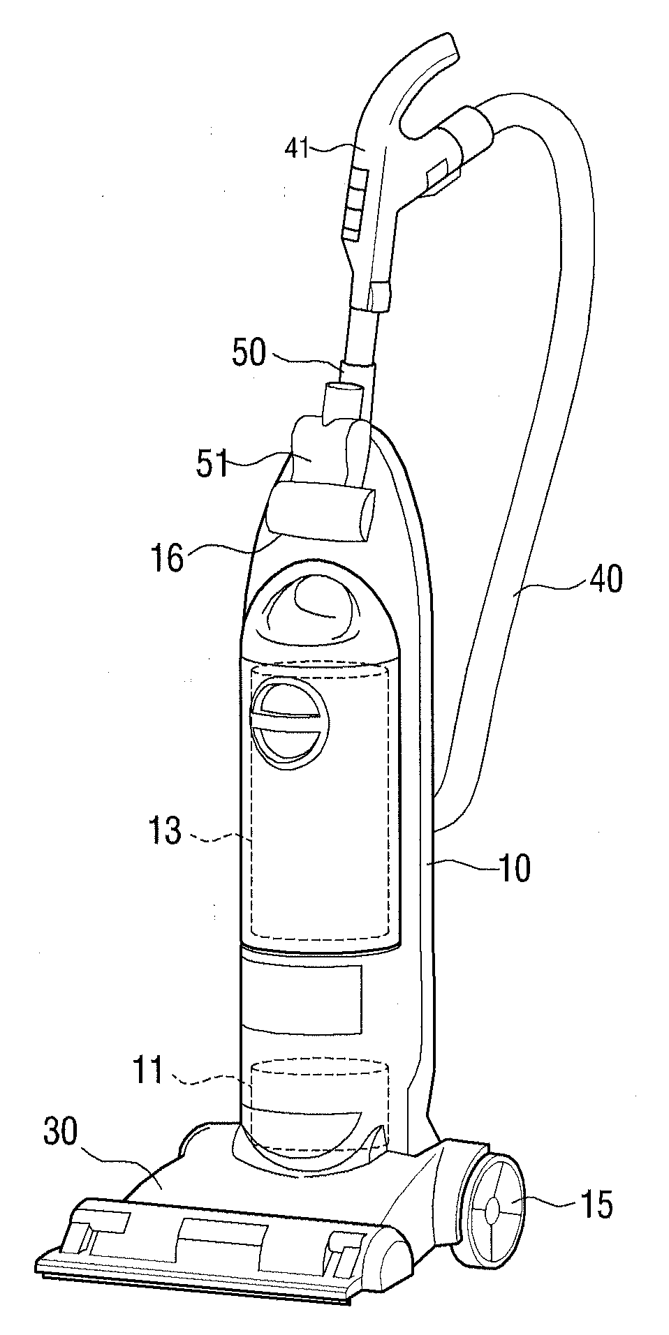 Upright vacuum cleaner having path switching apparatus