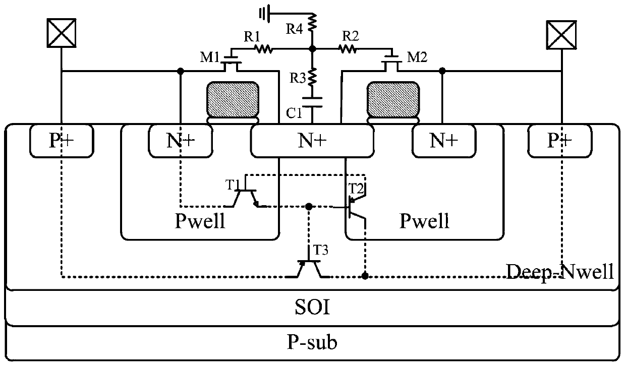 RC coupling triggering bidirectional transient voltage suppressor based on SOI process