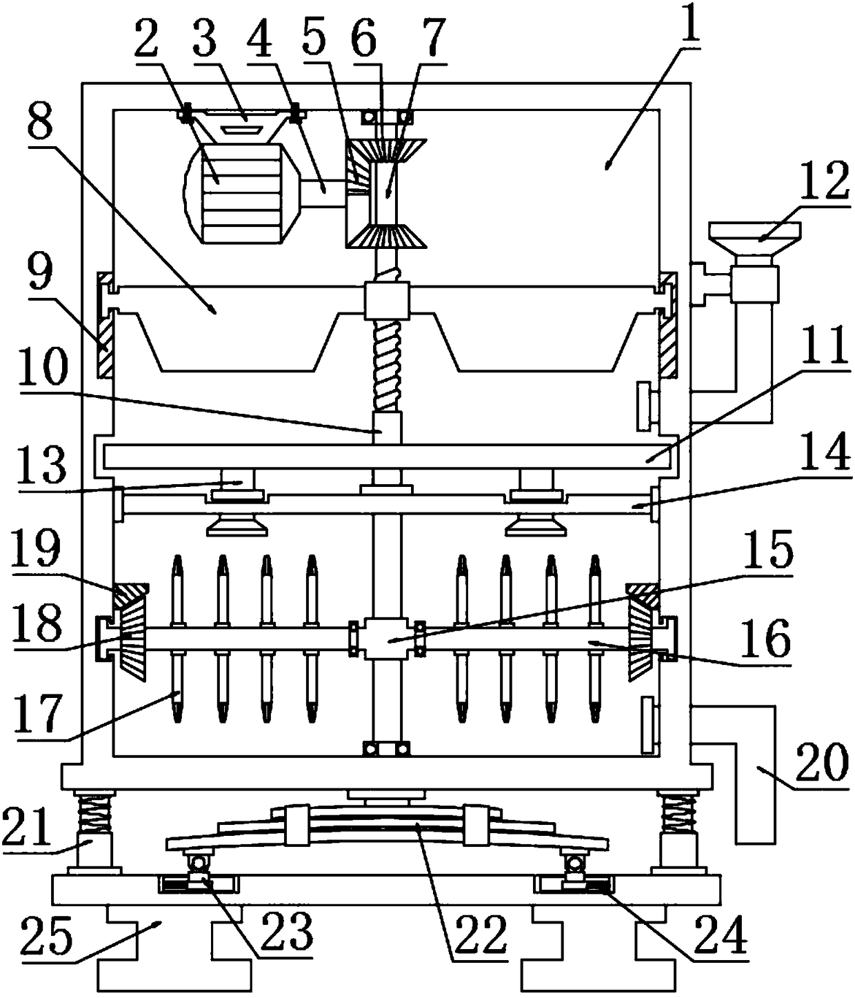 Agricultural feed crushing and mixing device