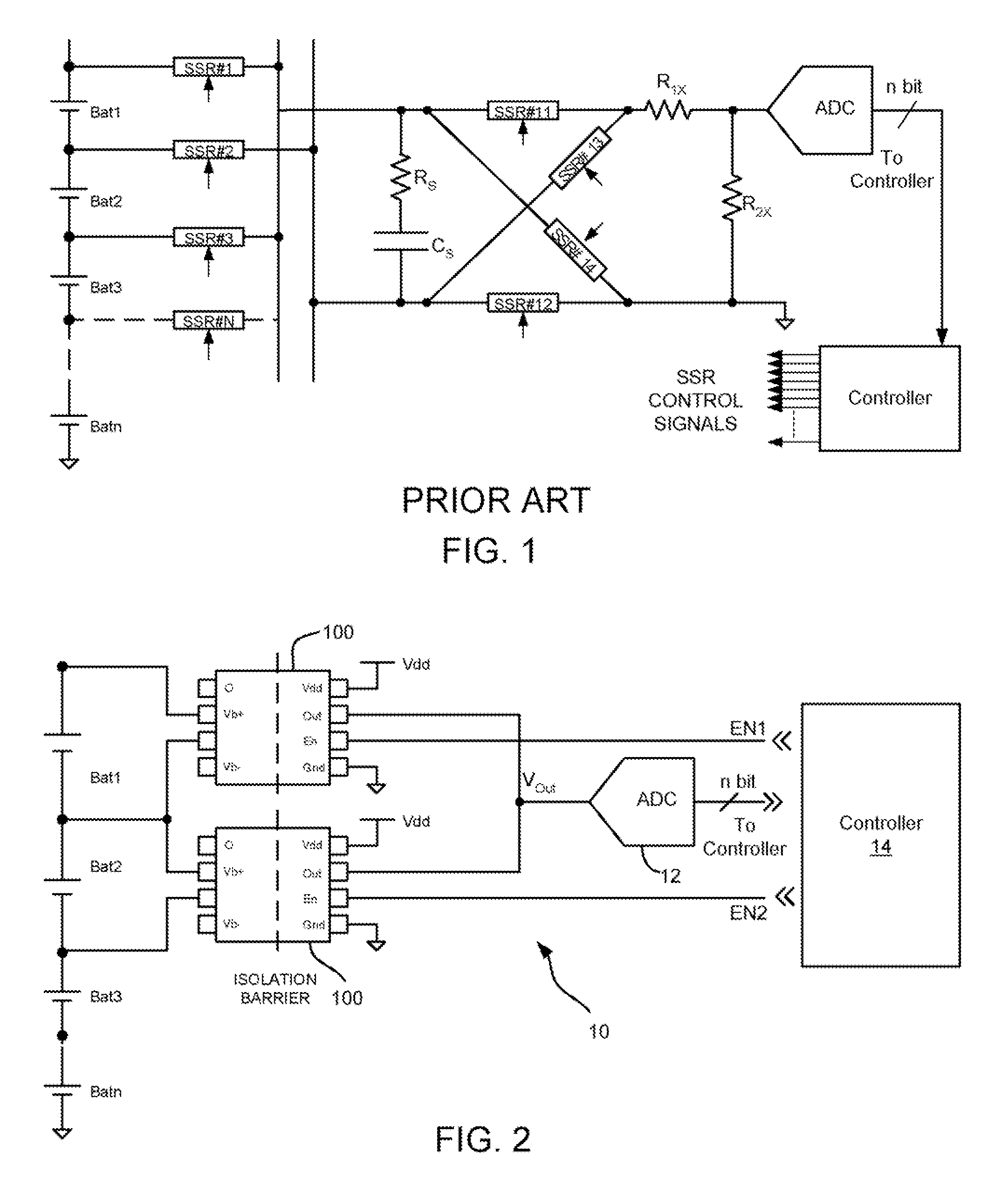 Integrated battery voltage sensor with high voltage isolation, a battery voltage sensing system and methods therefor